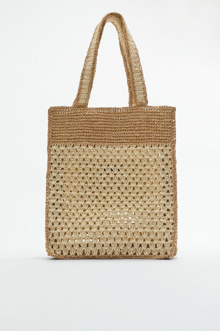 CONTRAST WOVEN TOTE BAG Natural ZARA United Kingdom